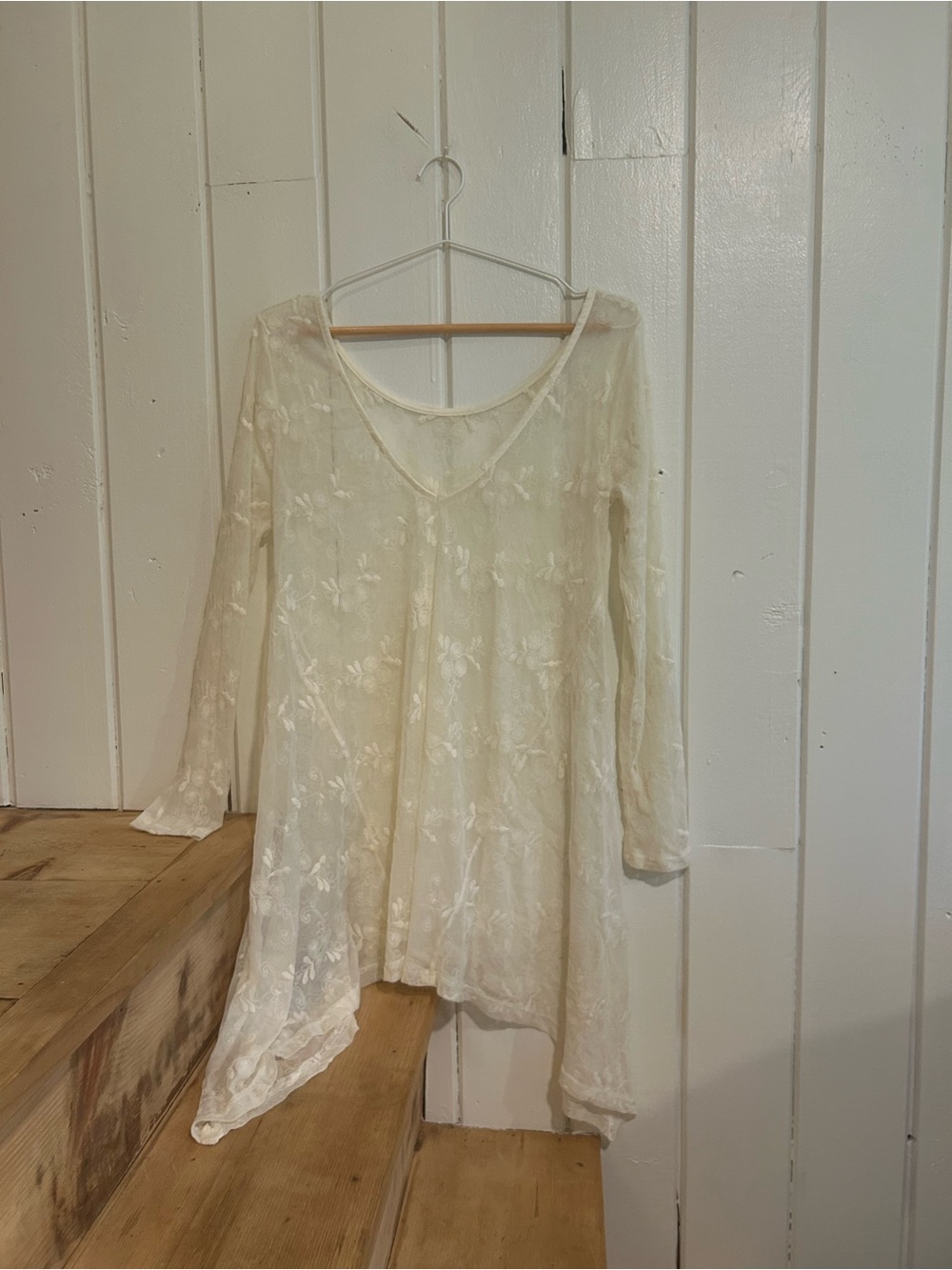 Vintage Cream Floral Lace Cottage‎ Core Tunic Fairy Dress